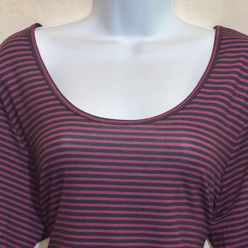 C-47 LuLaRoe Purple & Black Stripe Short sleeve High Low Tunic Blouse Size L - Picture 5 of 15